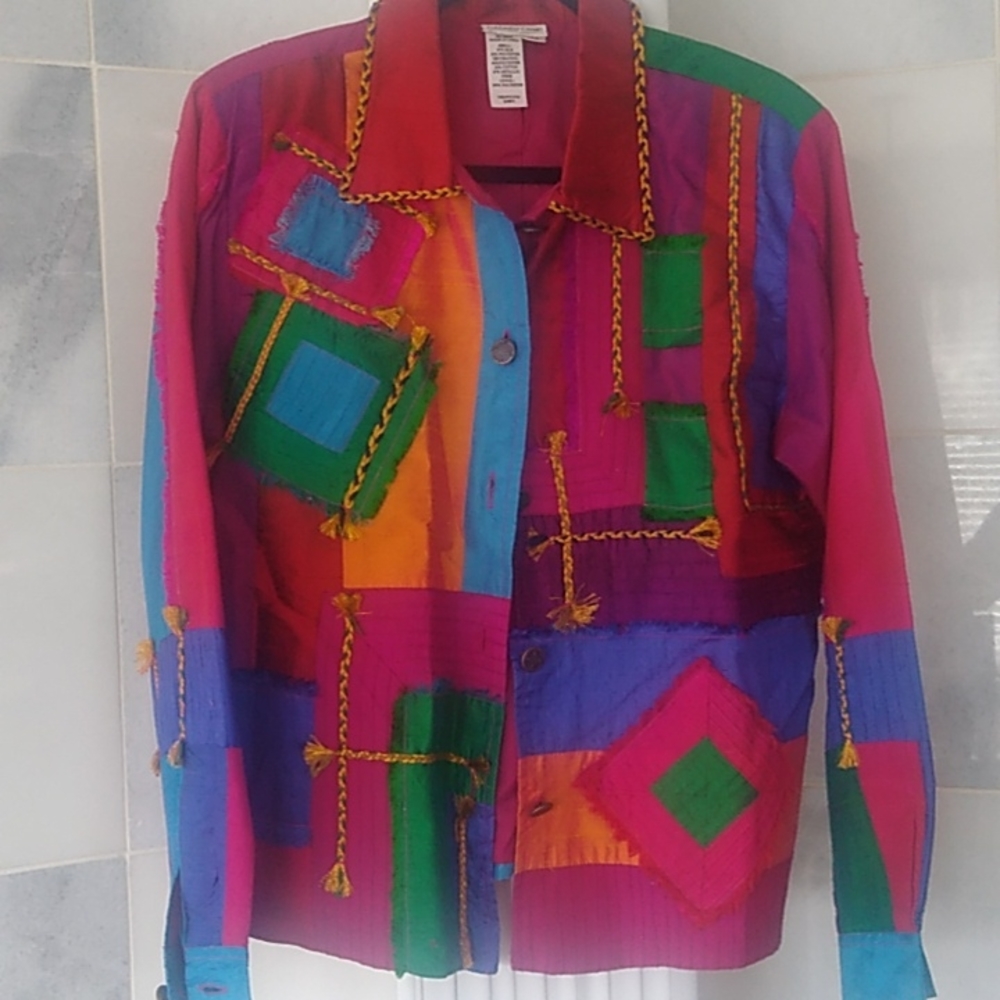 Coldwater Creek Jacket Large Red  pink Blue Silk